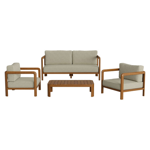 Modway Kona 4-Piece Outdoor Teak Wood Furniture Set in Sand - front view