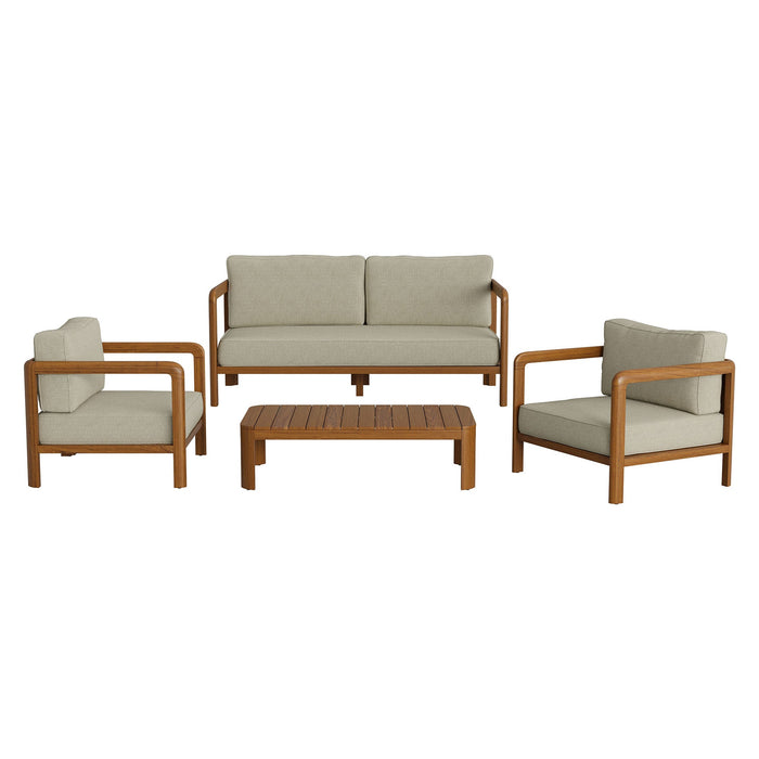 Modway Kona 4-Piece Outdoor Teak Wood Furniture Set in Sand - front view