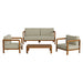 Modway Kona 4-Piece Outdoor Teak Wood Furniture Set in Sand - front view