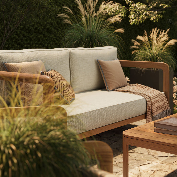 Modway Kona 4-Piece Outdoor Teak Wood Furniture Set in Sand - angled view