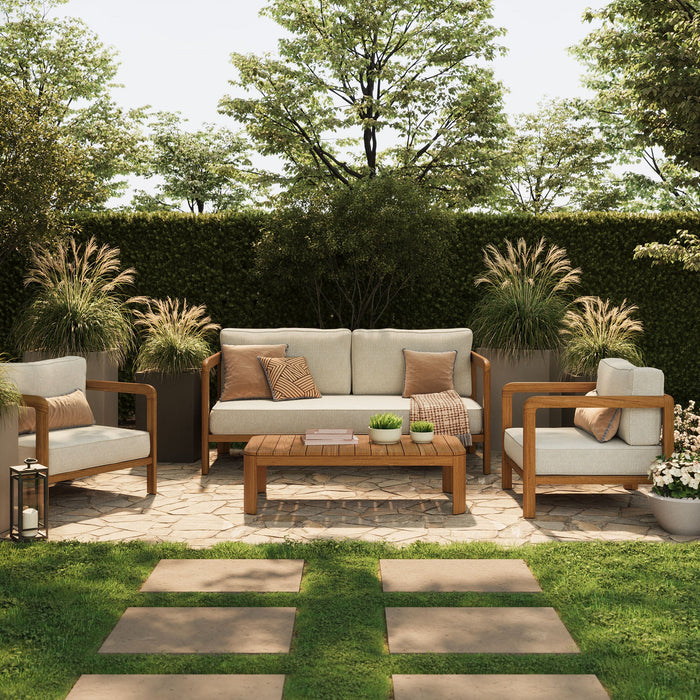 Modway Kona 4-Piece Outdoor Teak Wood Furniture Set in Sand - side view
