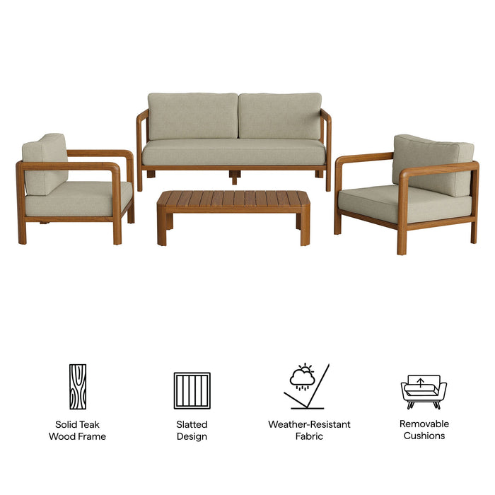 Modway Kona 4-Piece Outdoor Teak Wood Furniture Set in Sand - dimensions and specifications