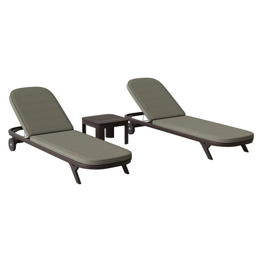 Modway Kona 3-Piece Outdoor Teak Wood Chaise Lounge Set in Ash - front view