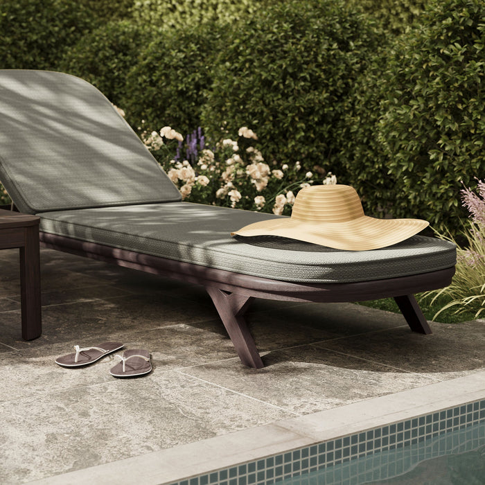 Modway Kona 3-Piece Outdoor Teak Wood Chaise Lounge Set in Ash - angled view