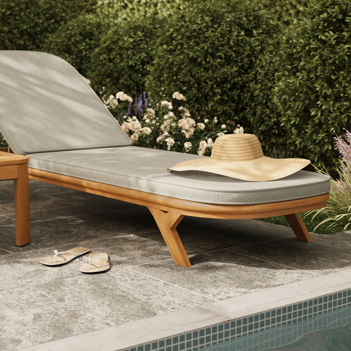 Modway Kona 3-Piece Outdoor Teak Wood Chaise Lounge Set in Sand - angled view