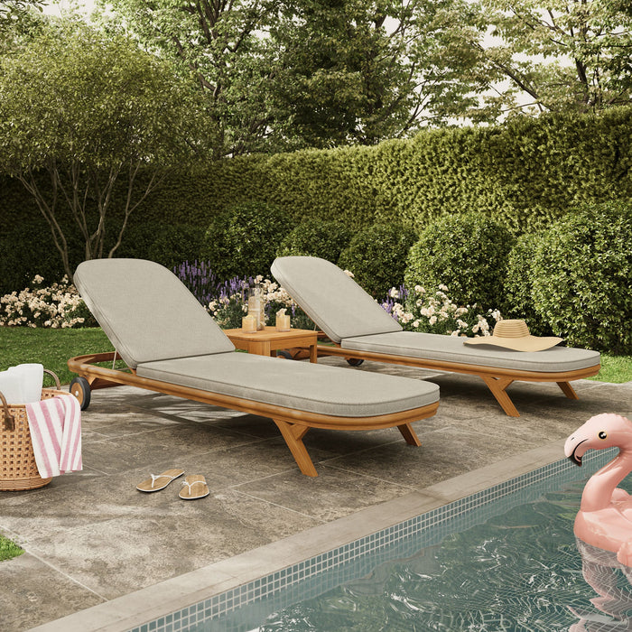 Modway Kona 3-Piece Outdoor Teak Wood Chaise Lounge Set in Sand - side view