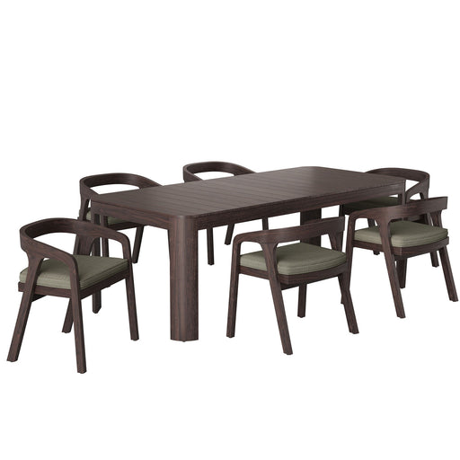 Modway Kona 7-Piece Outdoor Teak Wood Dining Set in Ash - front view