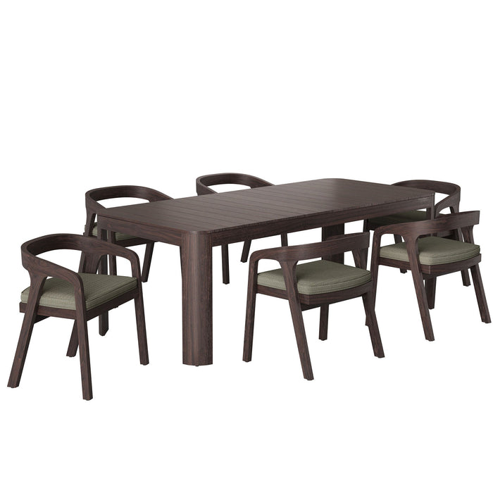 Modway Kona 7-Piece Outdoor Teak Wood Dining Set in Ash - front view