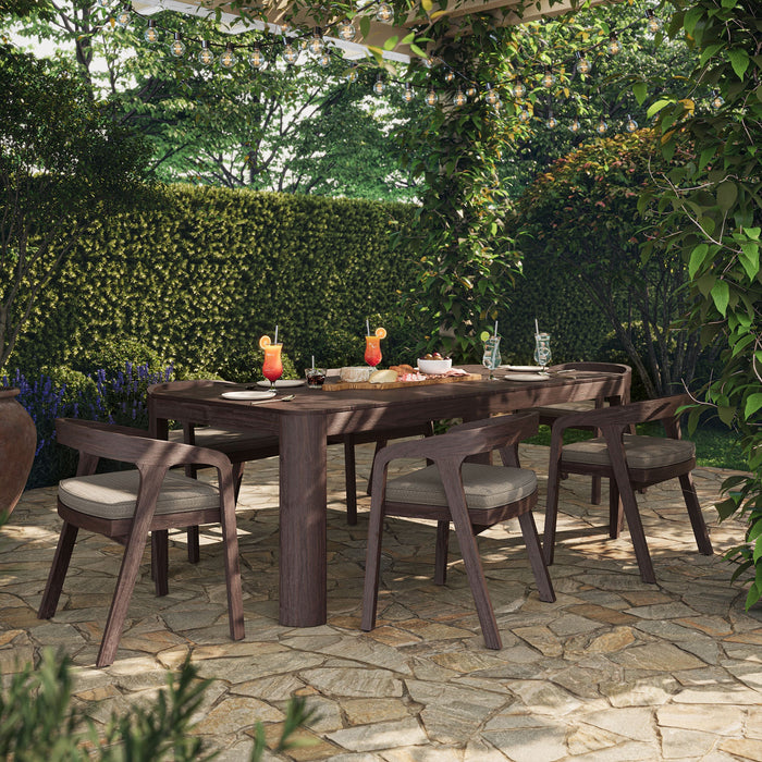 Modway Kona 7-Piece Outdoor Teak Wood Dining Set in Ash - side view