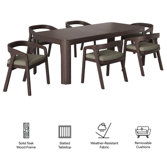 Modway Kona 7-Piece Outdoor Teak Wood Dining Set in Ash - dimensions and specifications