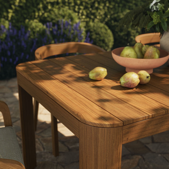Modway Kona 7-Piece Outdoor Teak Wood Dining Set in Sand - angled view