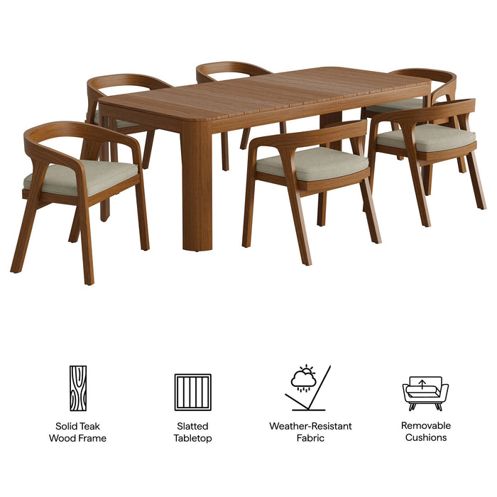 Modway Kona 7-Piece Outdoor Teak Wood Dining Set in Sand - dimensions and specifications