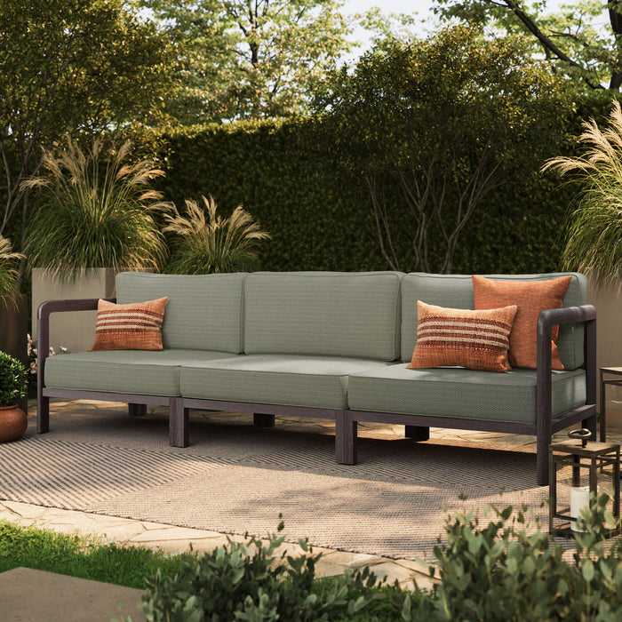 Modway Kona 3-Piece Outdoor Teak Wood Modular Sofa Set in Ash - side view