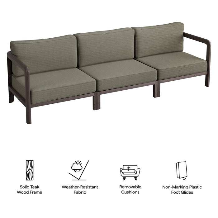 Modway Kona 3-Piece Outdoor Teak Wood Modular Sofa Set in Ash - dimensions and specifications