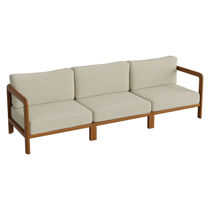 Modway Kona 3-Piece Outdoor Teak Wood Modular Sofa Set in Sand - front view