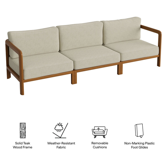 Modway Kona 3-Piece Outdoor Teak Wood Modular Sofa Set in Sand - dimensions and specifications