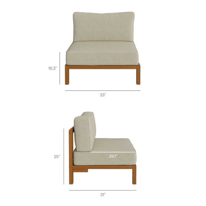 Modway Kona 3-Piece Outdoor Teak Wood Modular Sofa Set in Sand - dimensions and specifications 16