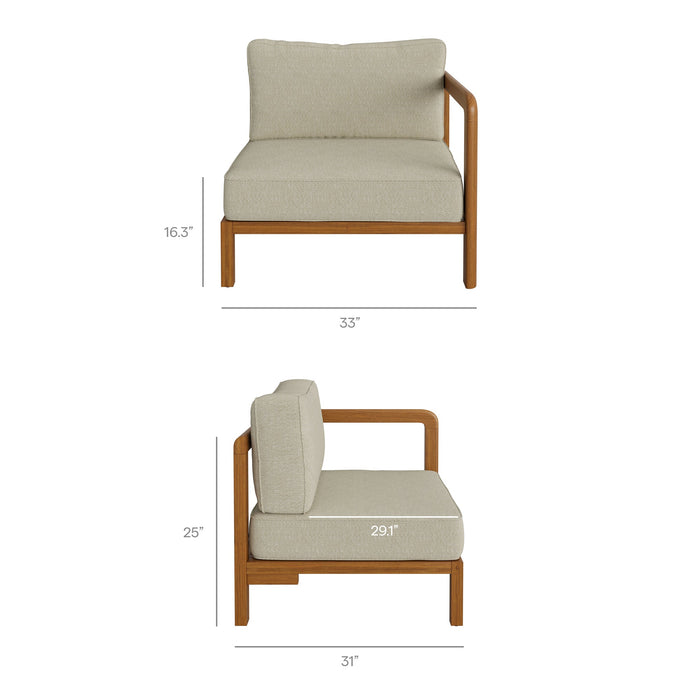 Modway Kona 3-Piece Outdoor Teak Wood Modular Sofa Set in Sand - dimensions and specifications 15
