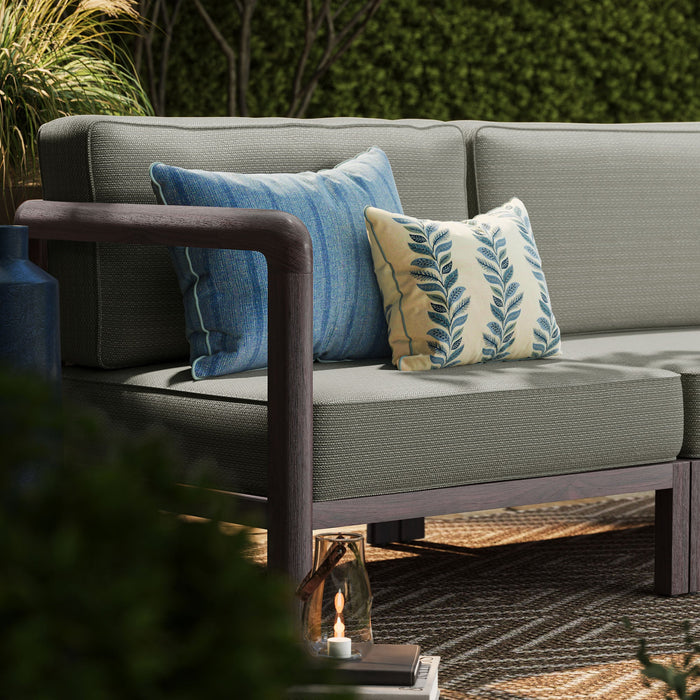 Modway Kona 4-Piece Outdoor Teak Wood Modular Sofa Set in Ash - angled view
