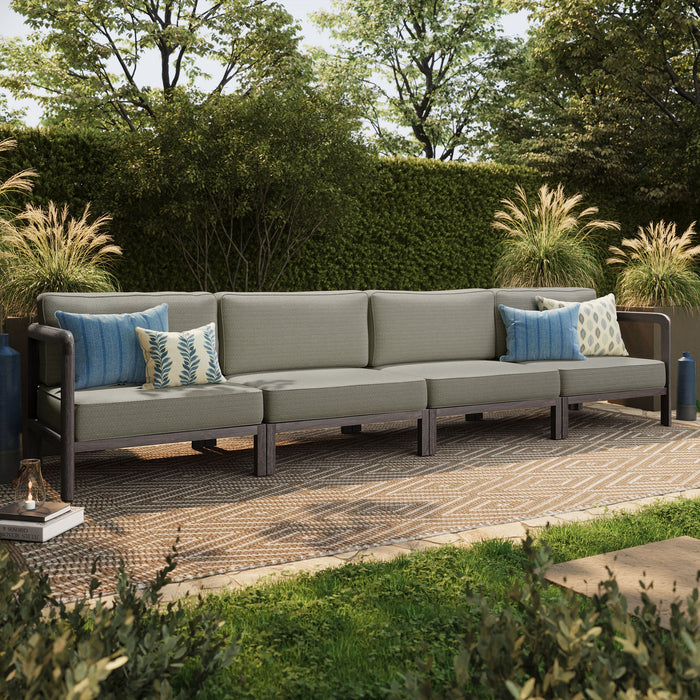 Modway Kona 4-Piece Outdoor Teak Wood Modular Sofa Set in Ash - side view