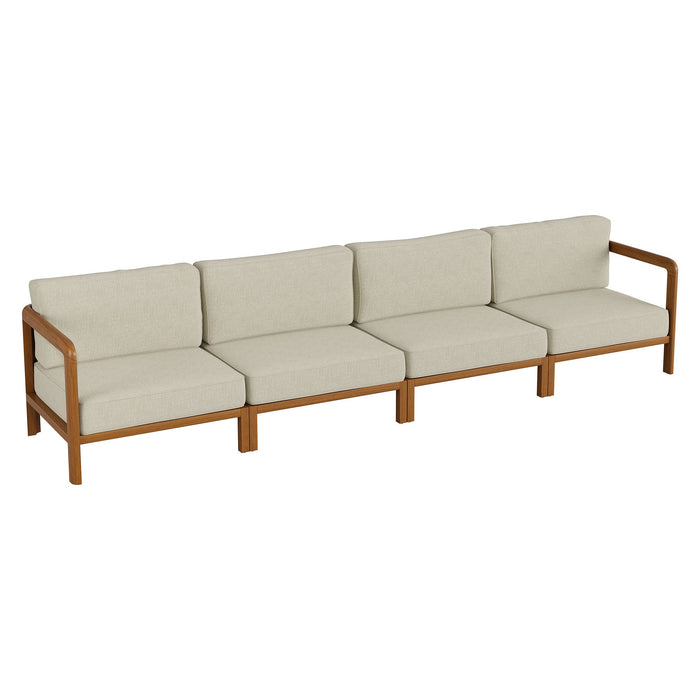 Modway Kona 4-Piece Outdoor Teak Wood Modular Sofa Set in Sand - front view