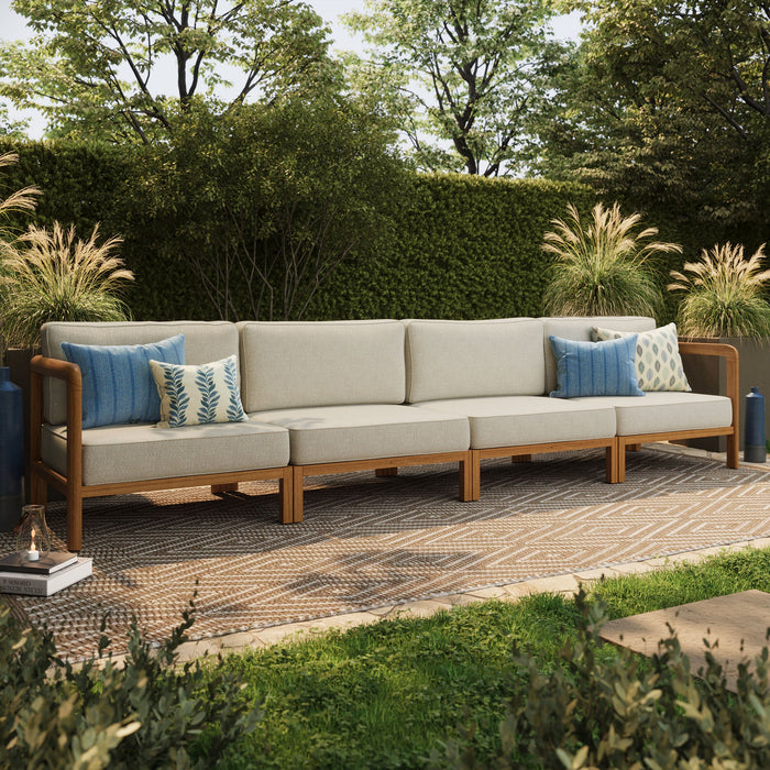 Modway Kona 4-Piece Outdoor Teak Wood Modular Sofa Set in Sand - side view