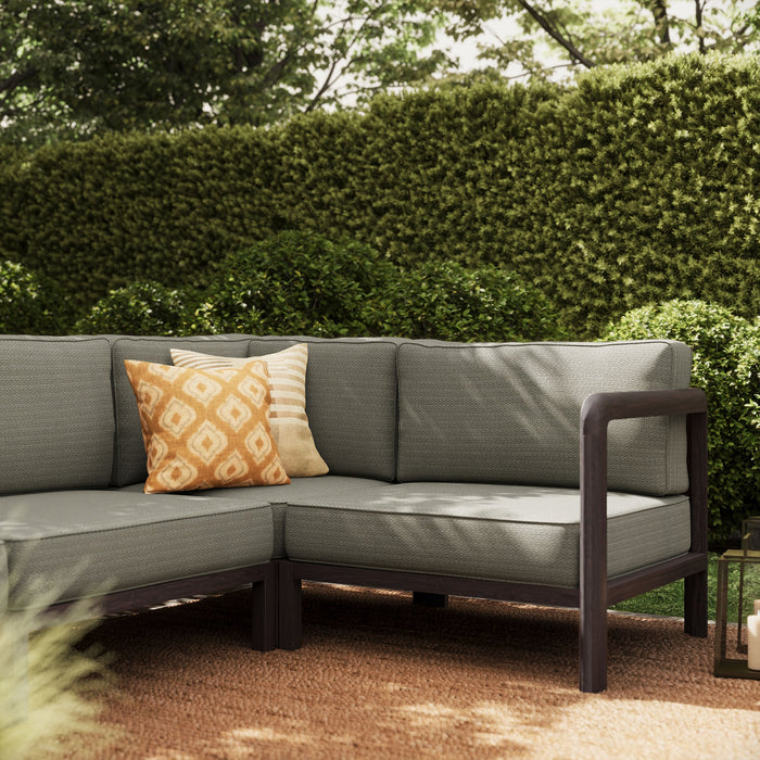 Modway Kona L-Shaped Outdoor Teak Wood Modular Sofa in Ash - angled view