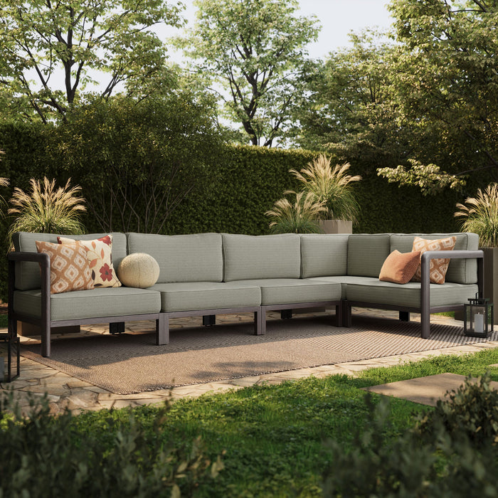 Modway Kona L-Shaped Outdoor Teak Wood Modular Sofa in Ash - side view