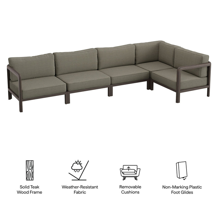 Modway Kona L-Shaped Outdoor Teak Wood Modular Sofa in Ash - dimensions and specifications