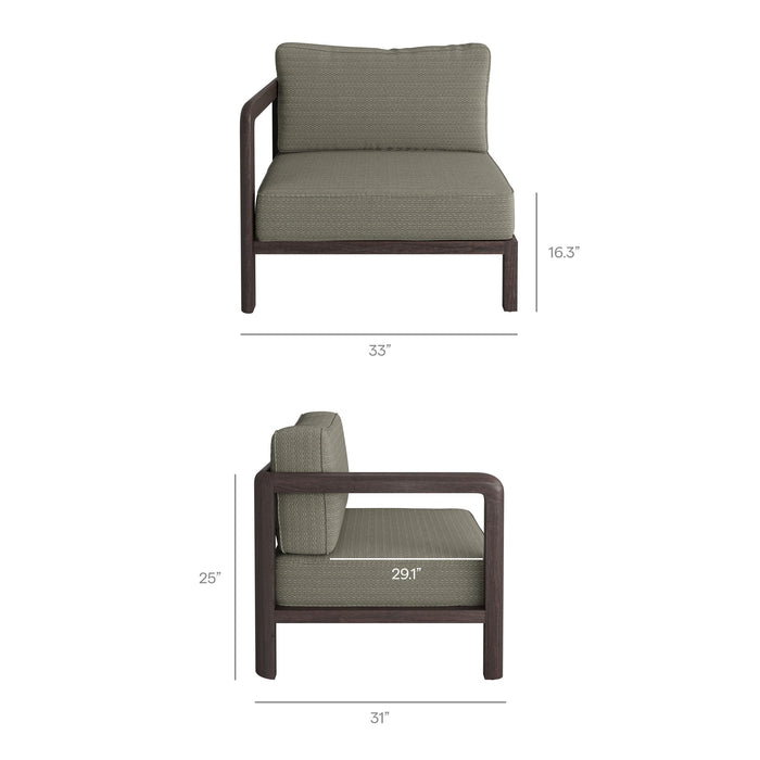 Modway Kona L-Shaped Outdoor Teak Wood Modular Sofa in Ash - dimensions and specifications 24