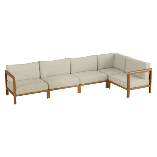Modway Kona L-Shaped Outdoor Teak Wood Modular Sofa in Sand - front view