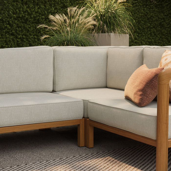 Modway Kona L-Shaped Outdoor Teak Wood Modular Sofa in Sand - angled view