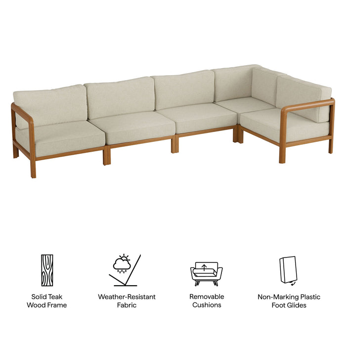 Modway Kona L-Shaped Outdoor Teak Wood Modular Sofa in Sand - dimensions and specifications