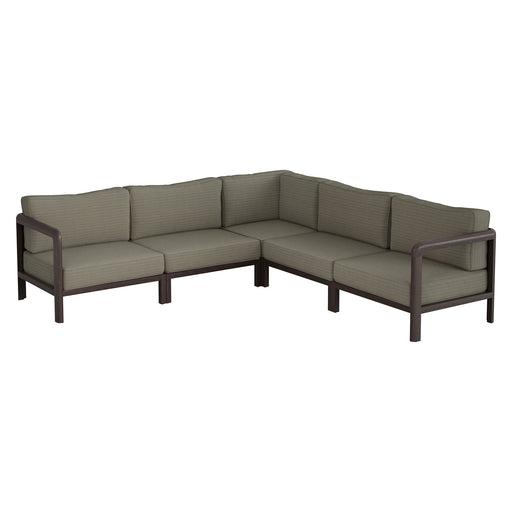 Modway Kona 5-Piece Outdoor Teak Wood Corner Modular Sofa in Ash - front view
