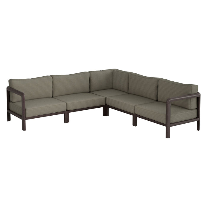 Modway Kona 5-Piece Outdoor Teak Wood Corner Modular Sofa in Ash - front view