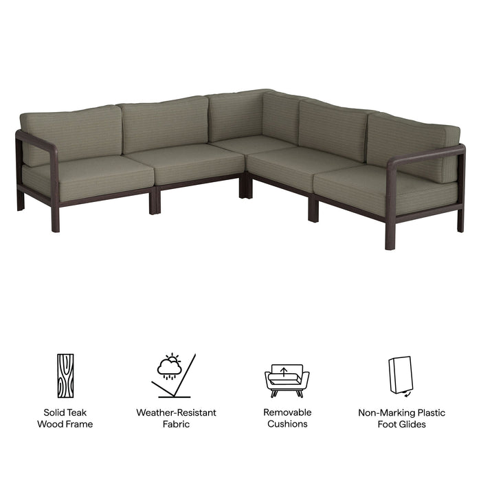 Modway Kona 5-Piece Outdoor Teak Wood Corner Modular Sofa in Ash - dimensions and specifications