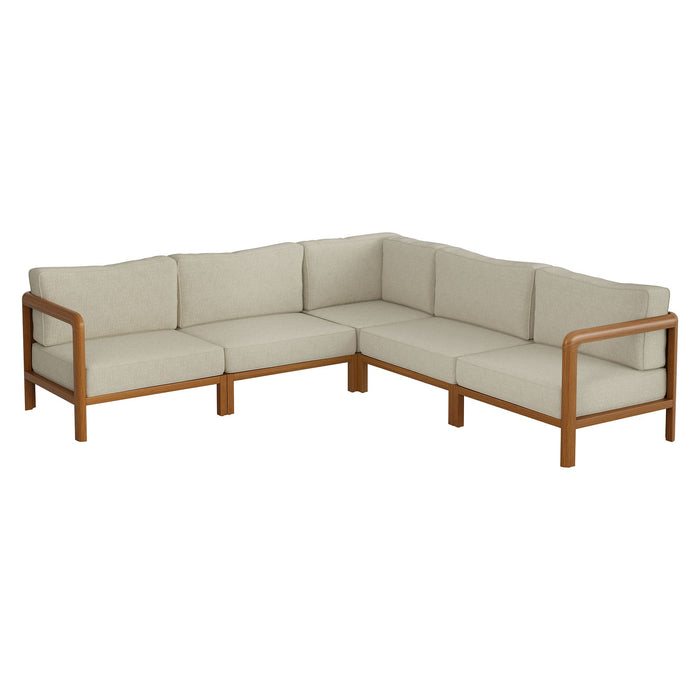 Modway Kona 5-Piece Outdoor Teak Wood Corner Modular Sofa in Sand - front view