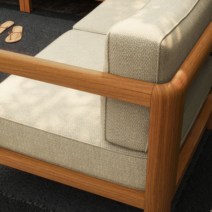 Modway Kona 5-Piece Outdoor Teak Wood Corner Modular Sofa in Sand - angled view