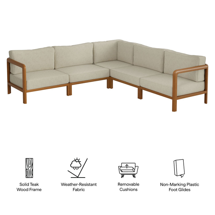 Modway Kona 5-Piece Outdoor Teak Wood Corner Modular Sofa in Sand - dimensions and specifications