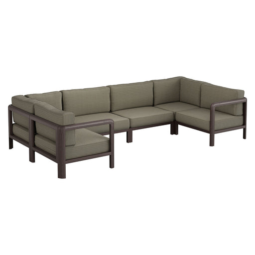 Modway Kona 6-Piece Outdoor Teak Wood Modular Sofa in Ash - front view