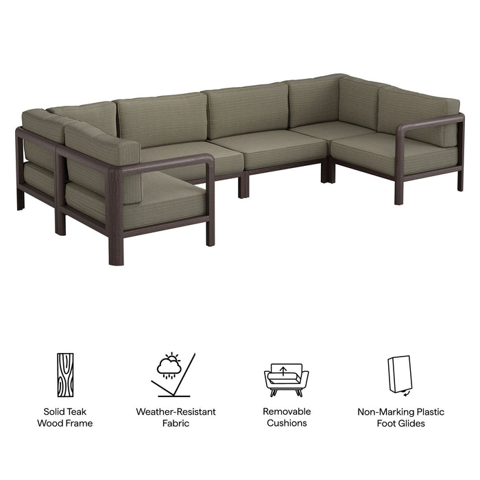 Modway Kona 6-Piece Outdoor Teak Wood Modular Sofa in Ash - dimensions and specifications