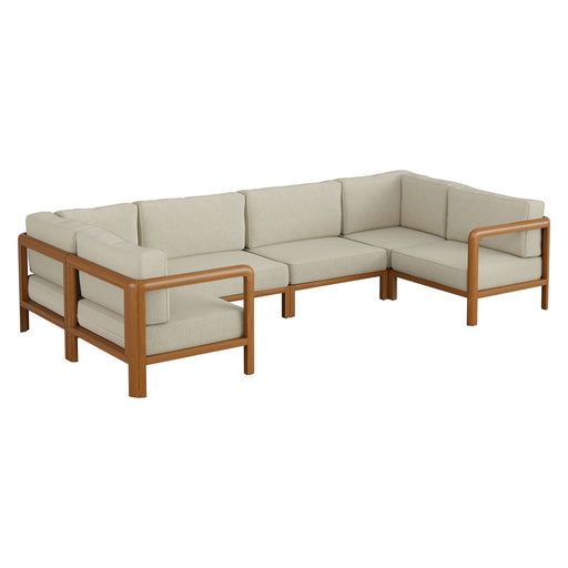 Modway Kona 6-Piece Outdoor Teak Wood Modular Sofa in Sand - front view