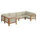 Modway Kona 6-Piece Outdoor Teak Wood Modular Sofa in Sand - front view
