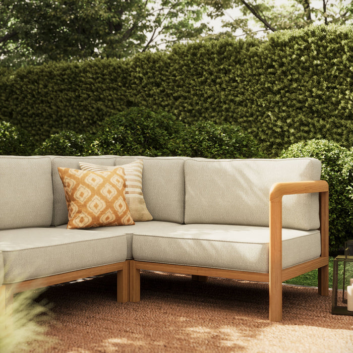 Modway Kona 6-Piece Outdoor Teak Wood Modular Sofa in Sand - angled view