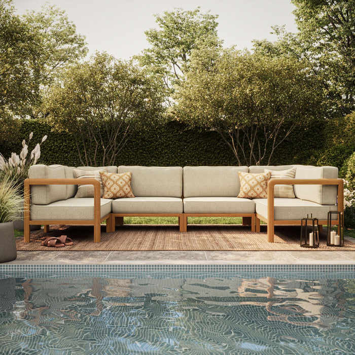 Modway Kona 6-Piece Outdoor Teak Wood Modular Sofa in Sand - side view