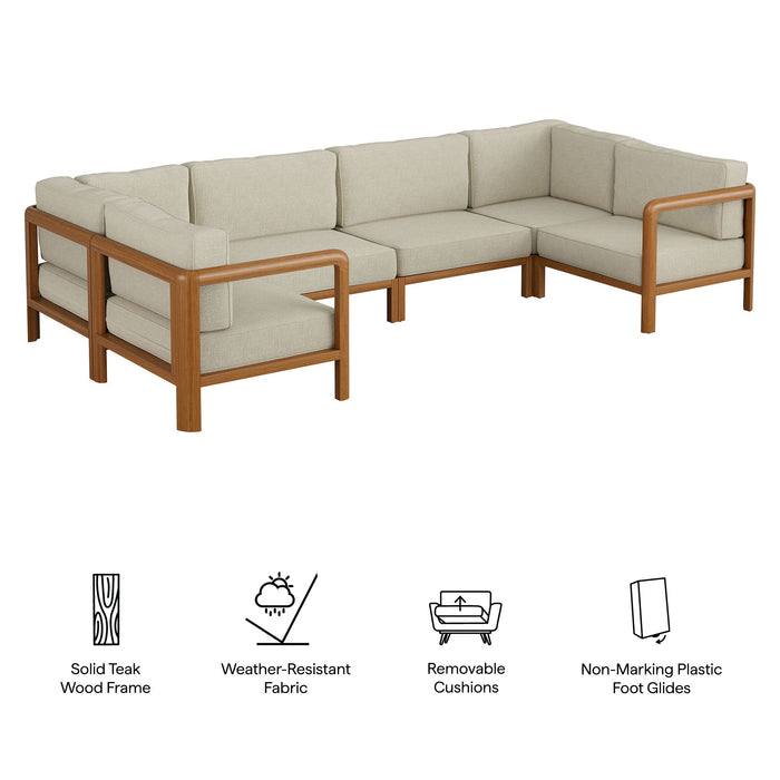Modway Kona 6-Piece Outdoor Teak Wood Modular Sofa in Sand - dimensions and specifications