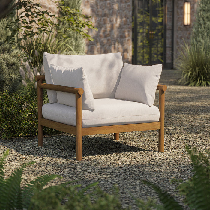Modway Eleni Outdoor Teak Wood Armchair in Natural Sail - lifestyle view 21