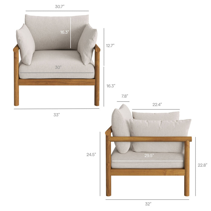 Modway Eleni Outdoor Teak Wood Armchair in Natural Sail - dimensions and specifications 27