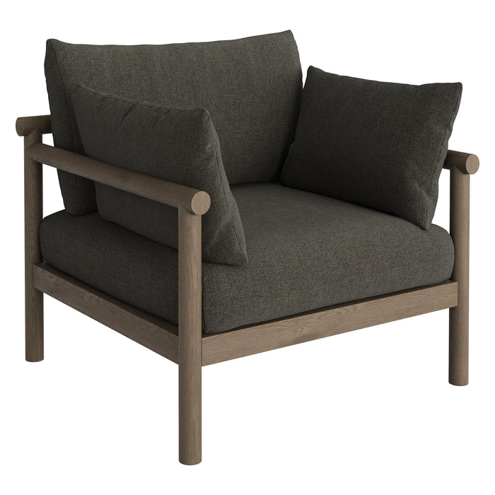 Modway Eleni Outdoor Teak Wood Armchair in Weathered Gray Flint - front view