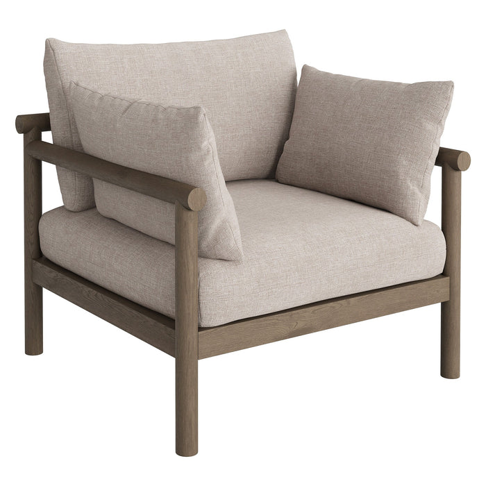 Modway Eleni Outdoor Teak Wood Armchair in Weathered Gray Pebble - front view